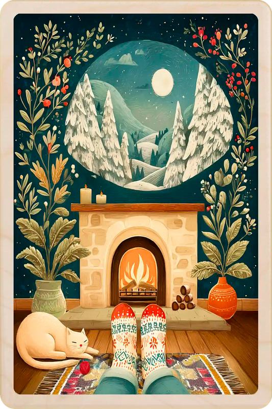 Winter Night, Christmas wooden postcard. A beautiful card to send, tuck into a stocking, and keep and display. The Wooden Postcard Company
