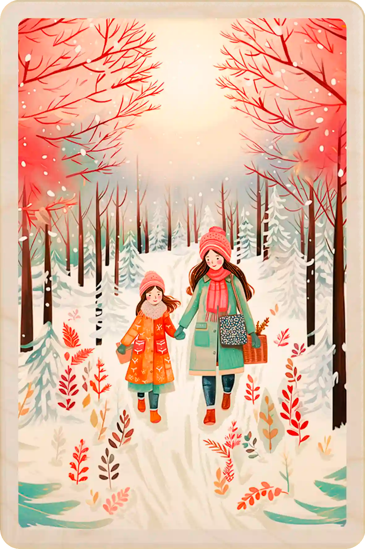 Winter Walk, Christmas wooden postcard. A beautiful card to send, tuck into a stocking, and keep and display. The Wooden Postcard Company