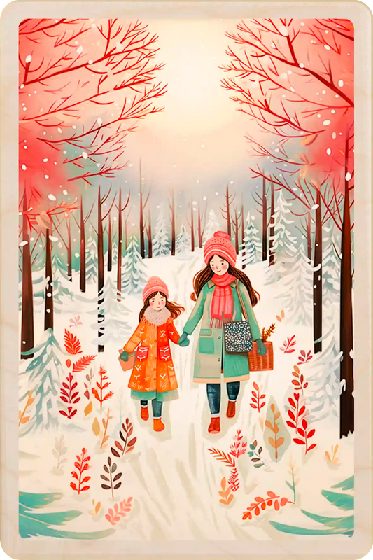 Winter Walk, Christmas wooden postcard. A beautiful card to send, tuck into a stocking, and keep and display. The Wooden Postcard Company