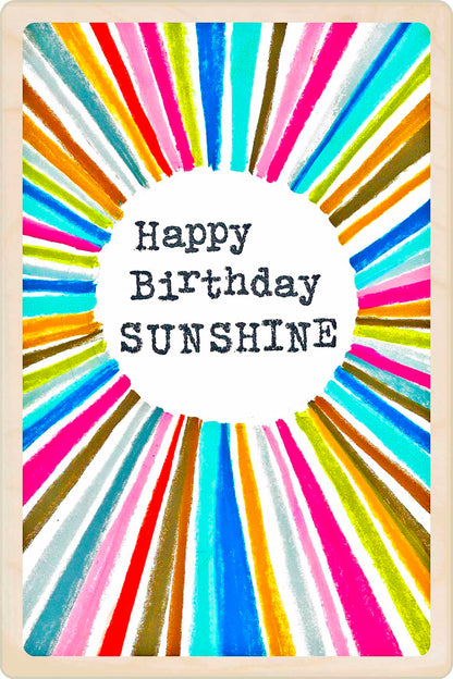 Birthday Card, Sunshine design by Sarah Kelleher, printed on sustainable wood by The Wooden Postcard Company