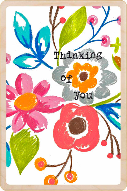Thinking of You - floral card to send love, support, or thoughtful wishes. Made in Suffolk from sustainable wood since 2012.