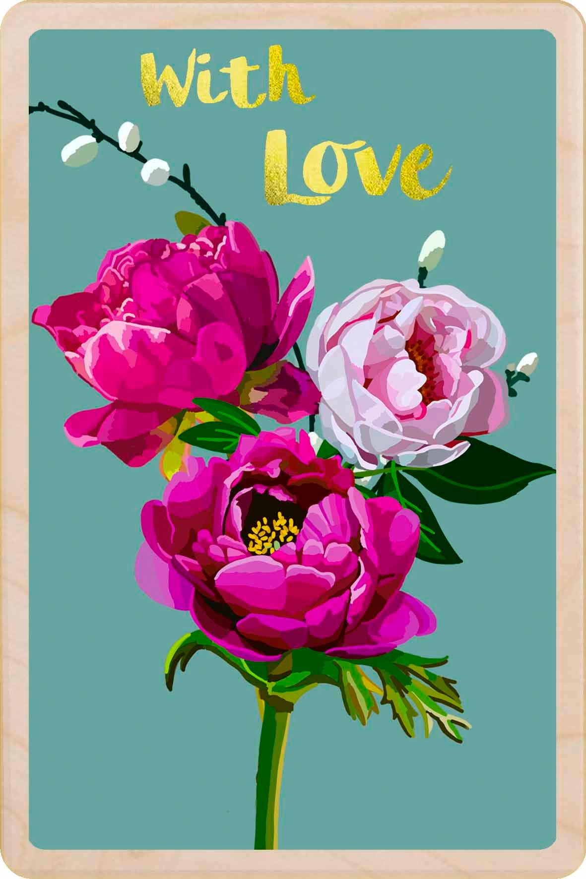 With Love - floral card to send love, support, or thoughtful wishes. Made in Suffolk from sustainable wood since 2012.