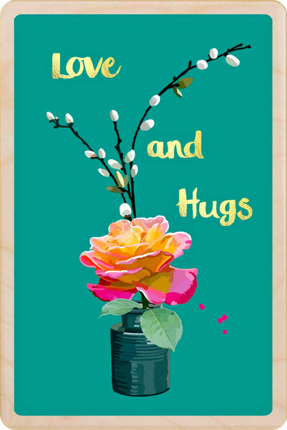 Love and Hugs - floral card to send love, support, or thoughtful wishes. Made in Suffolk from sustainable wood since 2012.