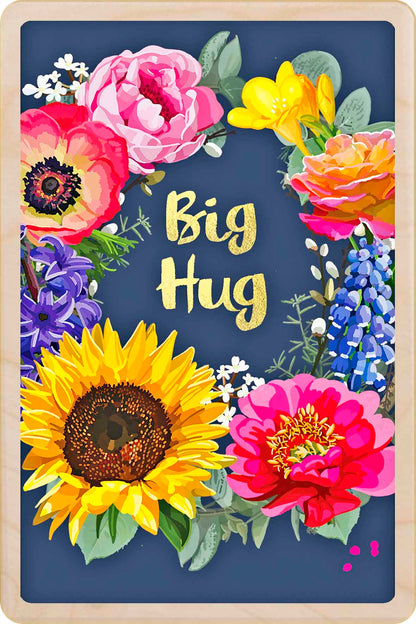Big Hug - floral card to send love, support, or thoughtful wishes. Made in Suffolk from sustainable wood since 2012.