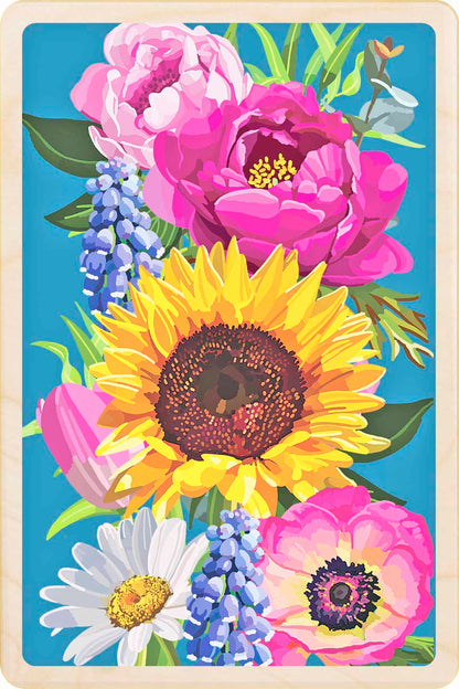Sunflower - floral card to send love, support, or thoughtful wishes. Made in Suffolk from sustainable wood since 2012.