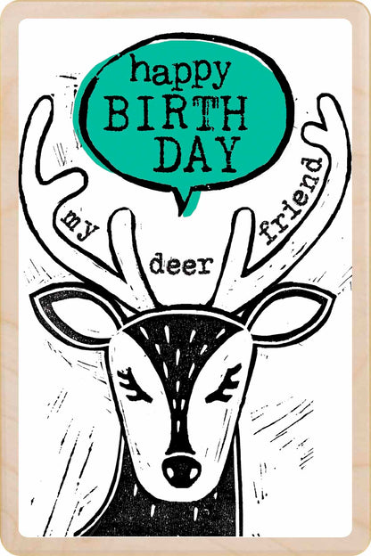 Birthday Card, Deer design by Sarah Kelleher, printed on sustainable wood by The Wooden Postcard Company