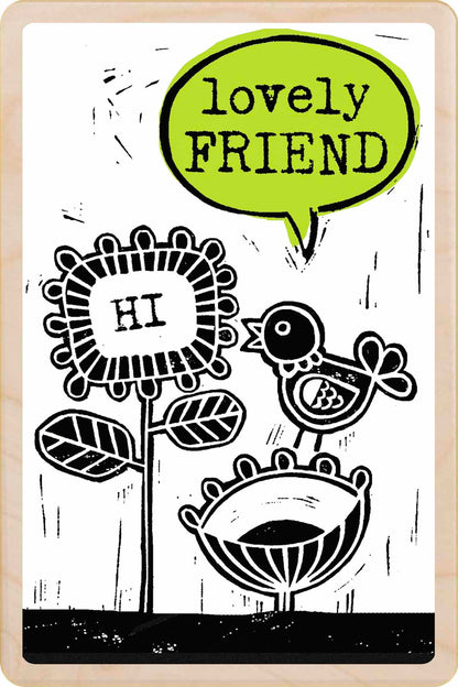Lovely Friend Card, design by Sarah Kelleher. Sustainable wood printed in Suffolk since 2012.