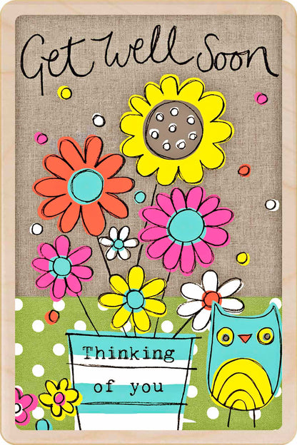 Get Well - Wooden Postcard to send love, support, or thoughtful wishes. Made in Suffolk from sustainable wood since 2012.