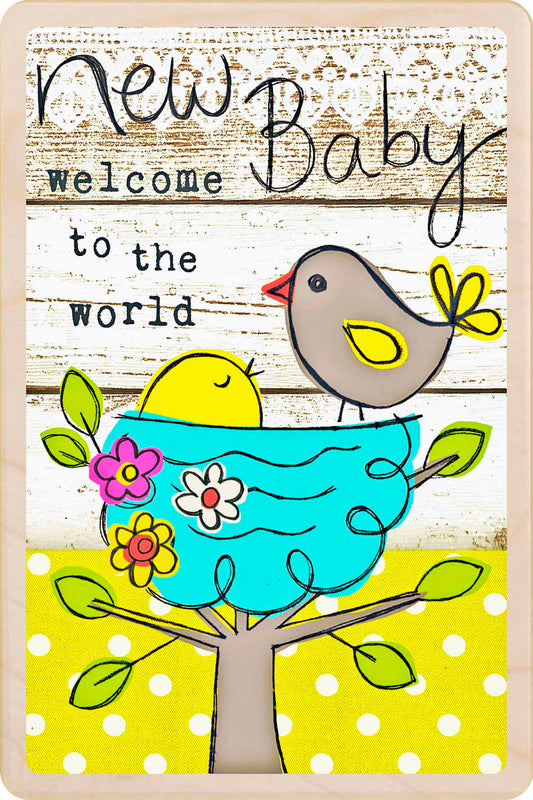 New Baby Card

Write on the back with any pen and post it with a standard stamp—no envelope needed. A thoughtful keepsake to celebrate Baby's birth.

Details
• Can be written on with any pen
• Lightweight and mailable with a standard stamp
• Made in Suffolk from sustainably sourced wood
Wooden card with birds in a nest and text 'New Baby Welcome to the World' on a polka dot background.