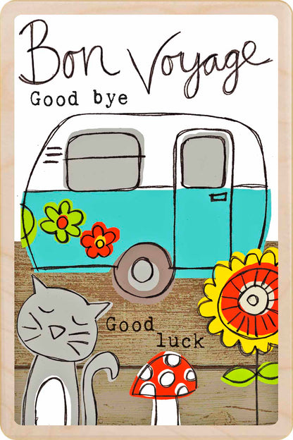 Bon Voyage - Wooden Postcard to send love, support, or thoughtful wishes. Made in Suffolk from sustainable wood since 2012.