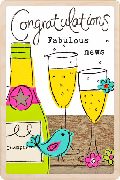 Congratulation Card, design by Sarah Kelleher. Sustainable wood printed in Suffolk since 2012.