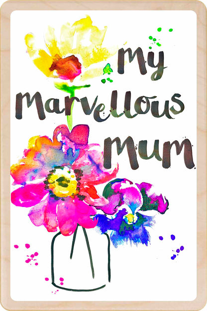 Mother's Day card - Marvelous Mum - to send love. Made in Suffolk from sustainable wood since 2012.
