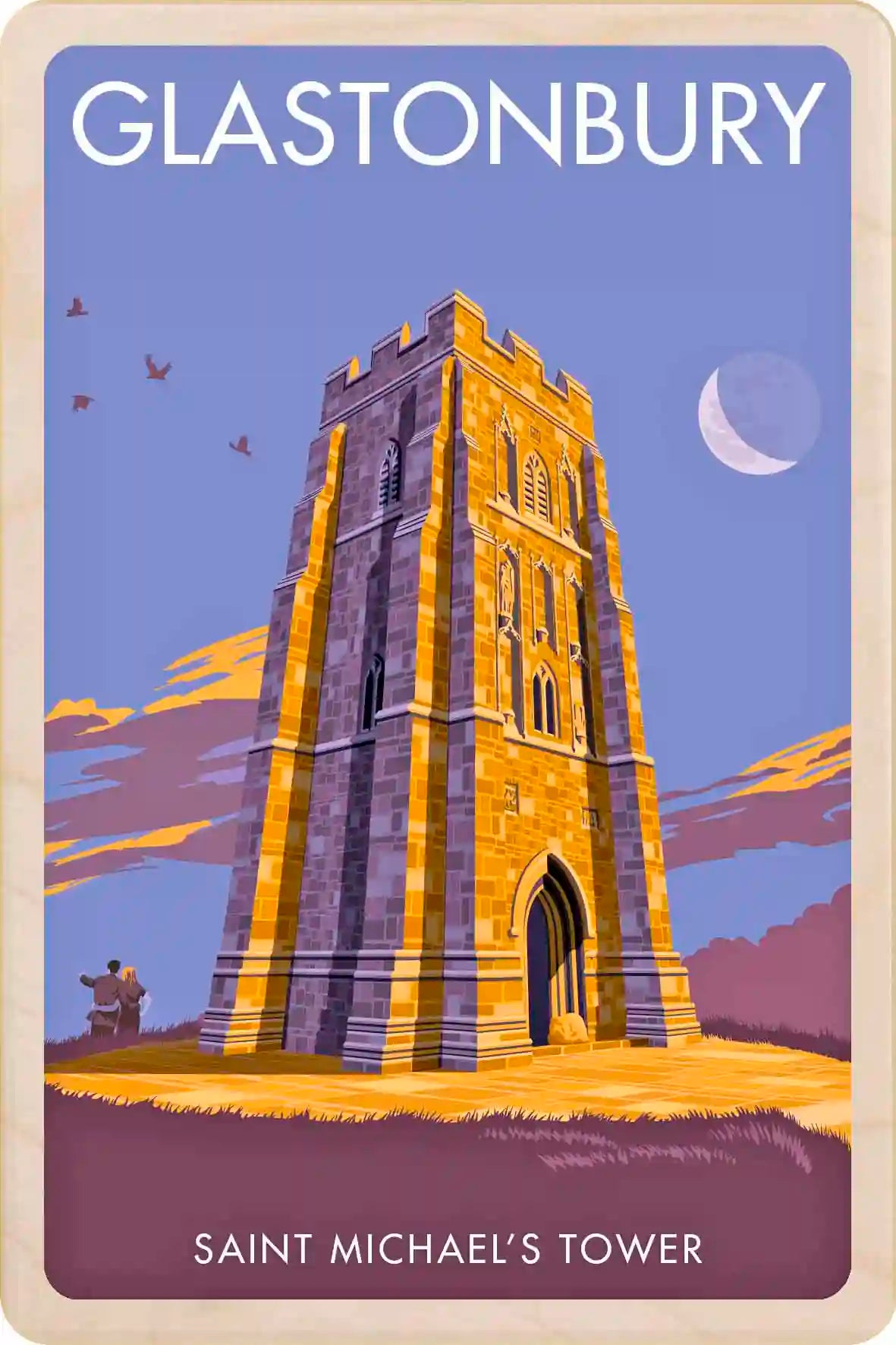 Glastonbury, Somerset. Original illustration by Stephen Millership. Eco friendly wooden postcard to send, gift or keep and display. The Wooden Postcard Company
