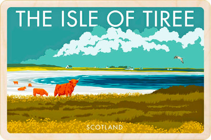 Isle of Tiree - Original illustration by Stephen Millership, printed in Suffolk on sustainable wood. A durable and display-worthy postcard—ideal to send, gift or collect.
