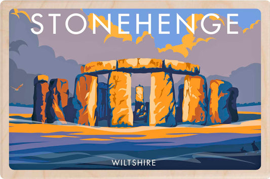 Stonehenge, Wiltshire - Original&nbsp;illustration by Stephen Millership, printed in Suffolk on sustainable wood. A durable and display-worthy postcard—ideal to send, gift or collect.