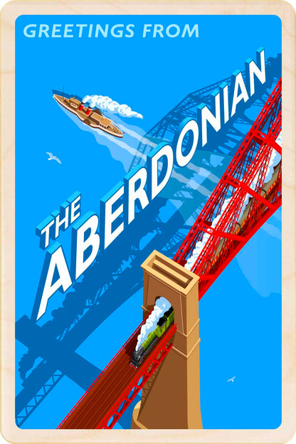 The Aberdonian - Original illustration by Stephen Millership, printed in Suffolk on sustainable wood. A durable and display-worthy postcard—ideal to send, gift or collect.
