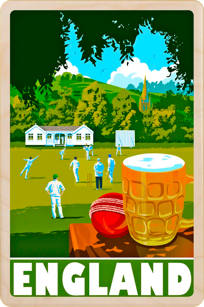 England - Original illustration by Stephen Millership, printed in Suffolk on sustainable wood. A durable and display-worthy postcard—ideal to send, gift or collect. The Wooden Postcard Company