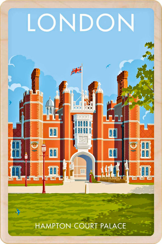 Hampton Court Palace - Original illustration by Stephen Millership, printed in Suffolk on sustainable wood. A durable and display-worthy postcard—ideal to send, gift or collect.