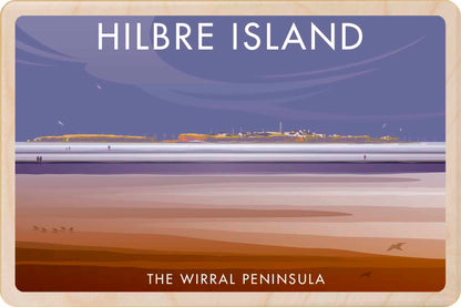 Hilbre Island, on the Wirral - Original&nbsp;illustration by Stephen Millership, printed in Suffolk on sustainable wood. A durable and display-worthy postcard—ideal to send, gift or collect.
