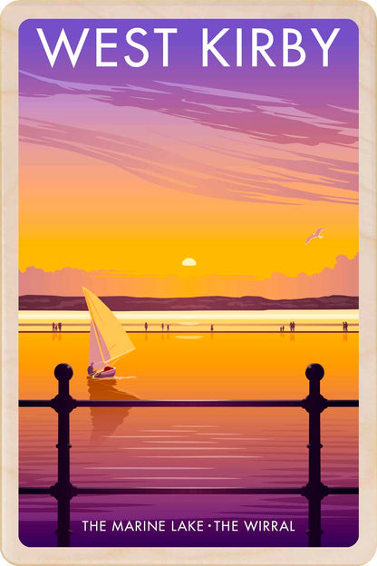 West Kirby, Merseyside – Original&nbsp;illustration by Stephen Millership, printed in Suffolk on sustainable wood. A durable and display-worthy postcard—ideal to send, gift or collect.