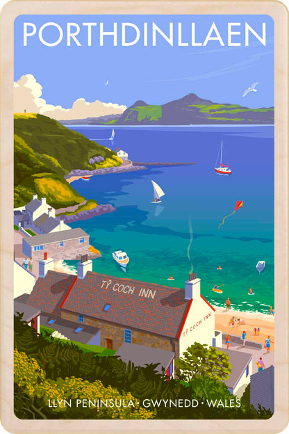 Porthdinllaen, Wales - Original&nbsp;illustration by Stephen Millership, printed in Suffolk on sustainable wood. A durable and display-worthy postcard—ideal to send, gift or collect.