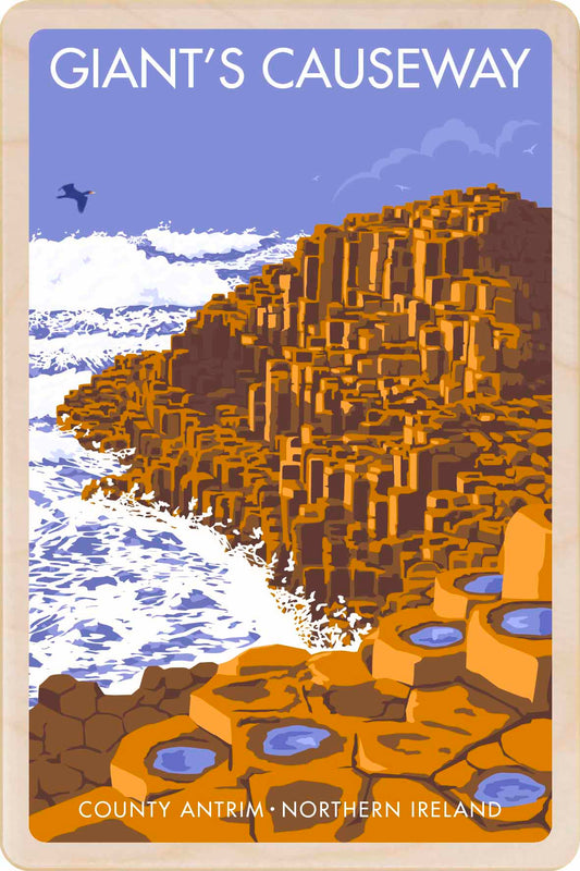 Giant's Causeway, County Antrim, Northern Ireland - Wooden Postcard featuring an original illustration by. ©Stephen Millership.