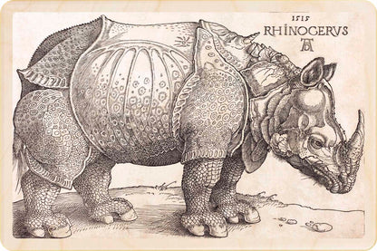 Rhinoceros by Dürer – The British Museum wooden postcard
