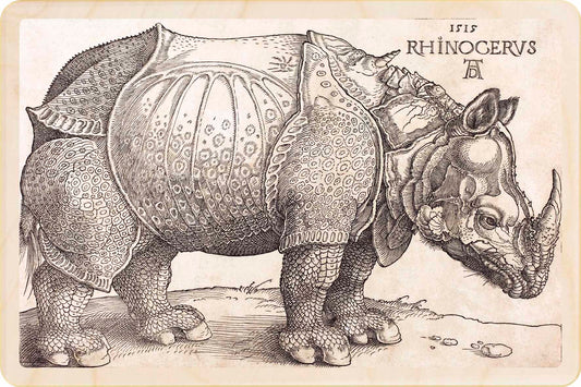 Rhinoceros by Dürer – The British Museum wooden postcard
