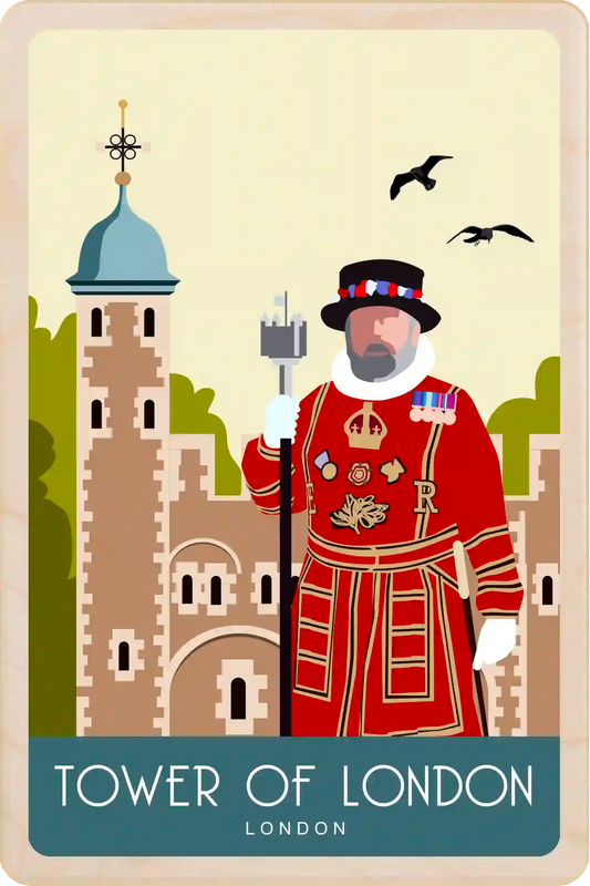 Beefeater, Tower of London - Wooden Postcard. Lightweight, durable, and fully mailable, a unique gift, keepsake, or souvenir. The Wooden Postcard Company