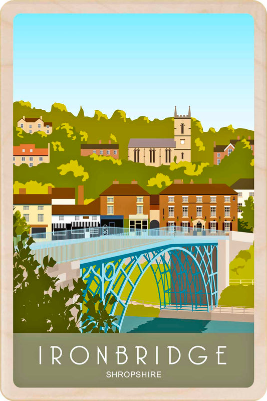 Ironbridge, Shropshire - Wooden Postcard&nbsp;

Printed on sustainably sourced wood, measuring 10×15 cm, lightweight, durable, and fully mailable, this wooden postcard is ideal as a unique gift, keepsake, or souvenir.Illustration of Ironbridge, Shropshire with a bridge and buildings.