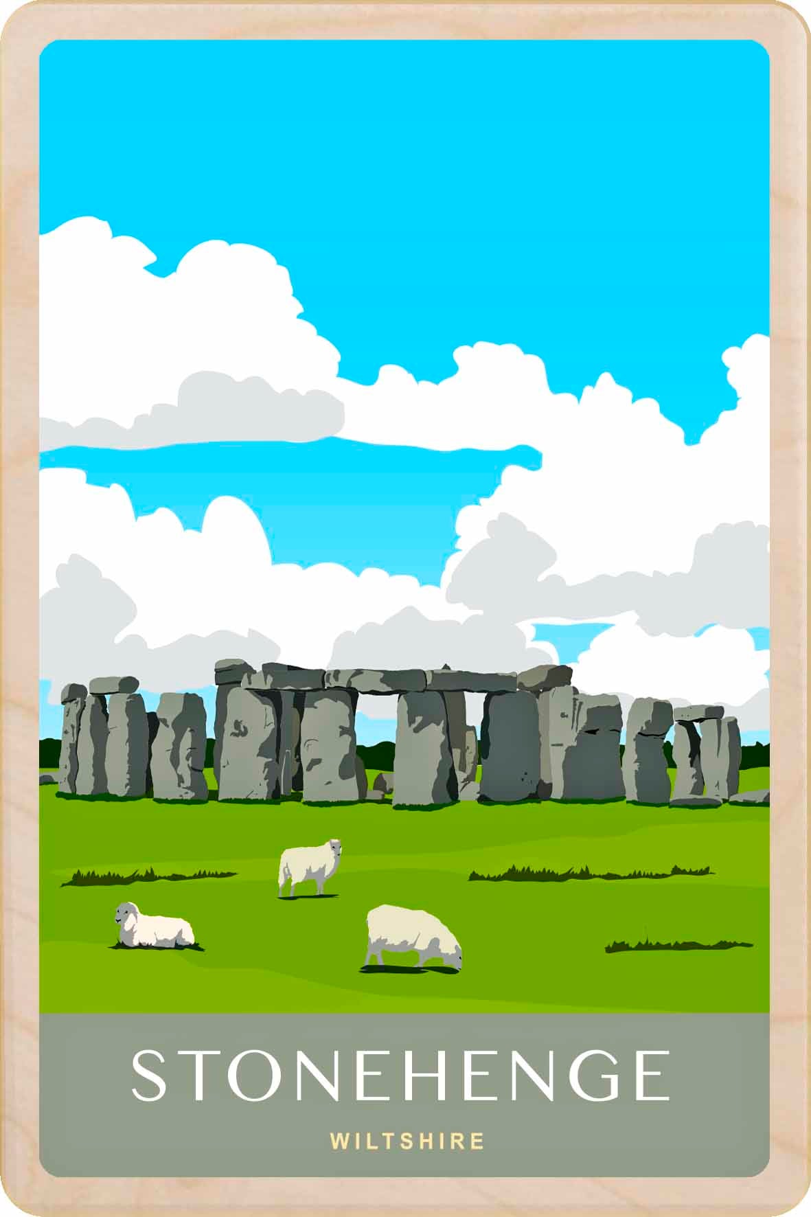 Stonehenge, Wiltshire - Wooden postcard. Original illustration printed on sustainable wood. A durable and display-worthy postcard—ideal to send, gift or collect.