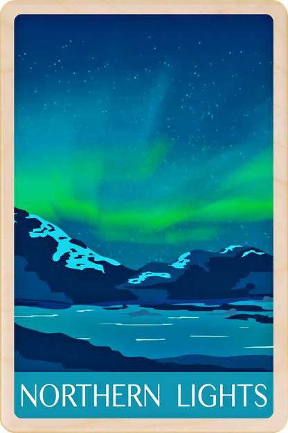 The Northern Lights, Aurora Borealis - Wooden Postcard. The Wooden Postcard Company