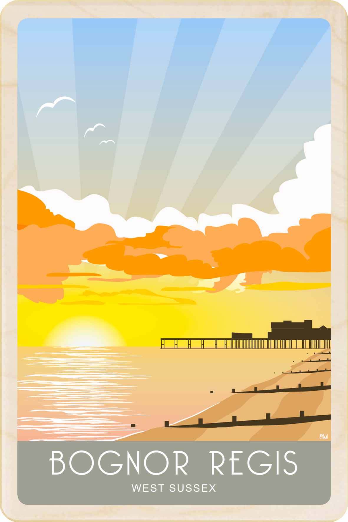Bognor Regis - Wooden Postcard

Printed on sustainably sourced wood, measuring 10×15 cm, lightweight, durable, and fully mailable, this wooden postcard is ideal as a unique gift, keepsake, or souvenir. Sunny beach scene with a pier and 'Bognor Regis, West Sussex' text.