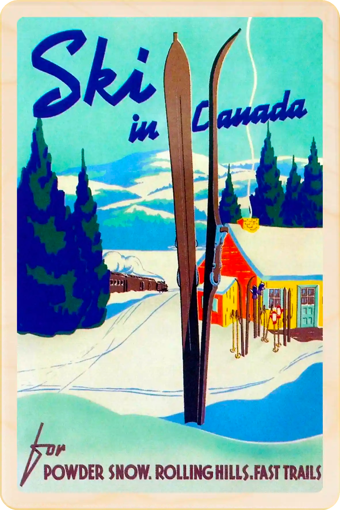 Ski in Canada: Wooden postcard to send and to keep.

Write with a biro, post with a 1st or 2nd class stamp.
You can send this wooden card&nbsp;anywhere in the world.

Sustainable wood.
Size: 15cm by 10cm (5.9" by 3.9"). Weight: 21g.
Made in Suffolk.
Recyclable product &amp; packaging.
For every order we plant a tree with Ecologi.