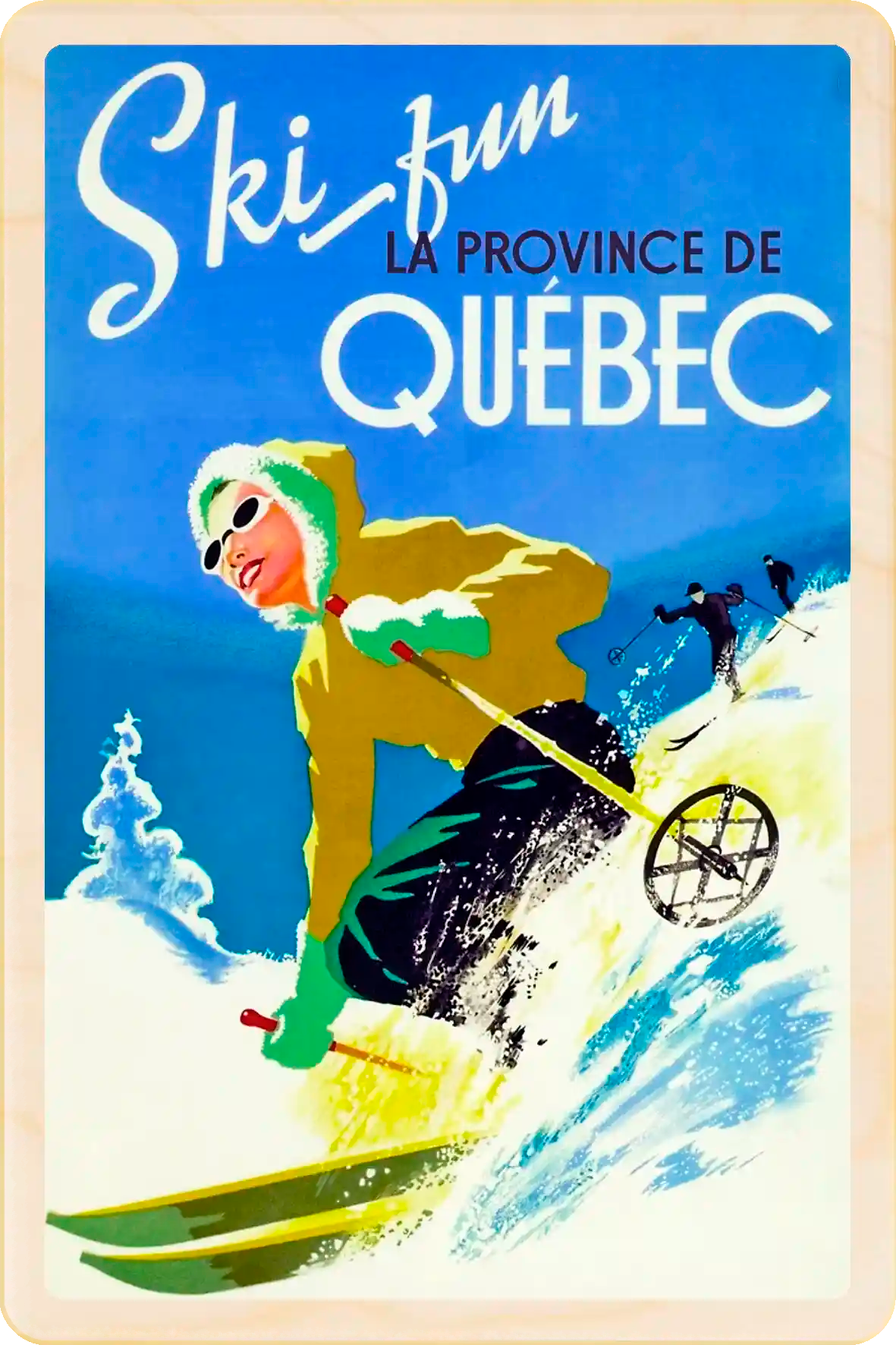 Ski Fun in Quebec, Canada - Wooden postcard to send and to keep.

Write with a biro, post with a 1st or 2nd class stamp.
You can send this wooden card&nbsp;anywhere in the world.

Sustainable wood.
Size: 15cm by 10cm (5.9" by 3.9"). Weight: 21g.
Made in Suffolk.
Recyclable product &amp; packaging.
For every order we plant a tree with Ecologi.
