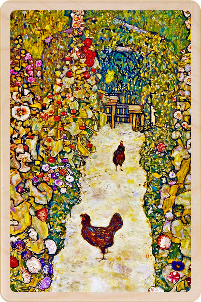 Wooden postcard of The Garden Path by Gustav Klimt – printed on sustainable wood, mailable and collectible