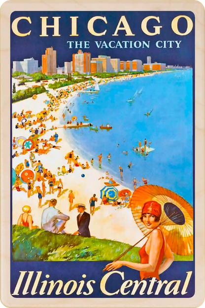 Chicago, The Vacation City Travel Art Wooden Postcard to send, gift, and keep. The Wooden Postcard Company