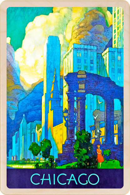 Chicago, Illinois Travel Art Wooden Postcard to send, gift, and keep. The Wooden Postcard Company