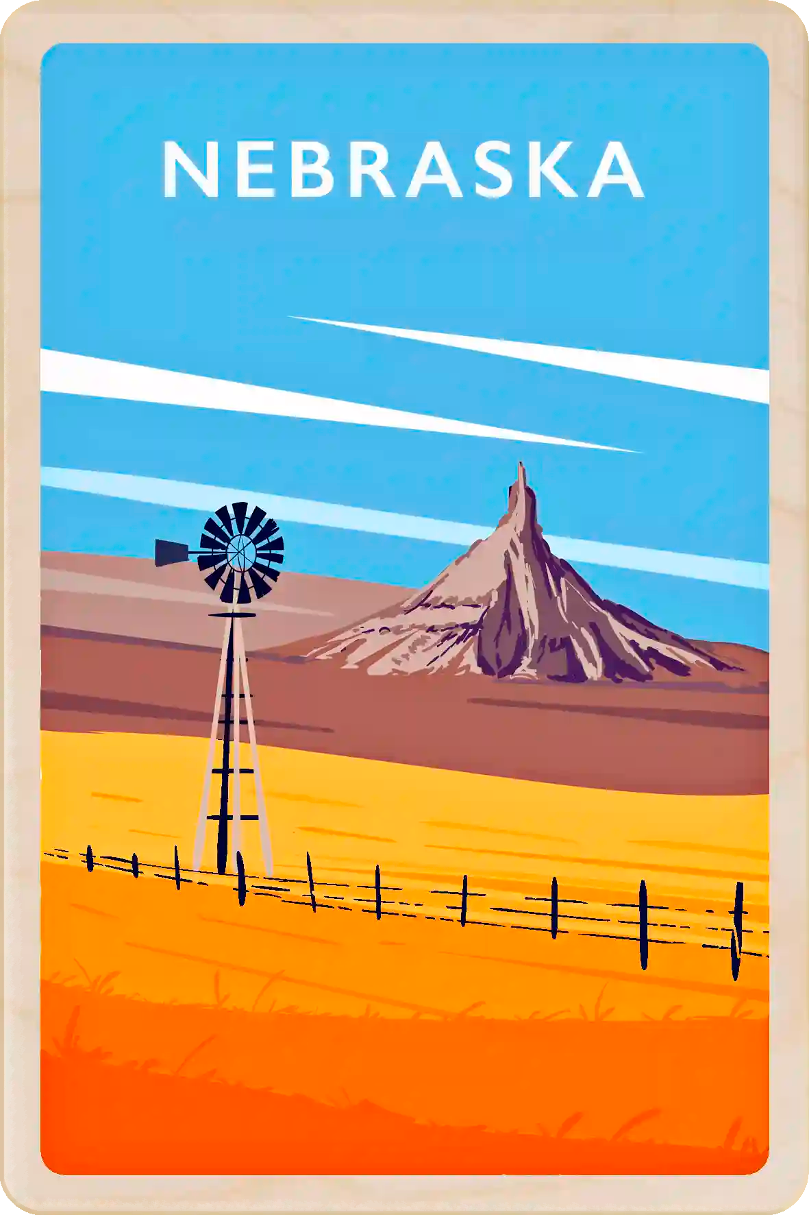 Nebraska Travel Art Wooden Postcard to send, gift, and keep. The Wooden Postcard Company