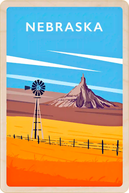 Nebraska Travel Art Wooden Postcard to send, gift, and keep. The Wooden Postcard Company