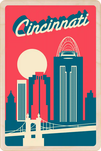 Cincinnati, Ohio Travel Art Wooden Postcard to send, gift, and keep. The Wooden Postcard Company
