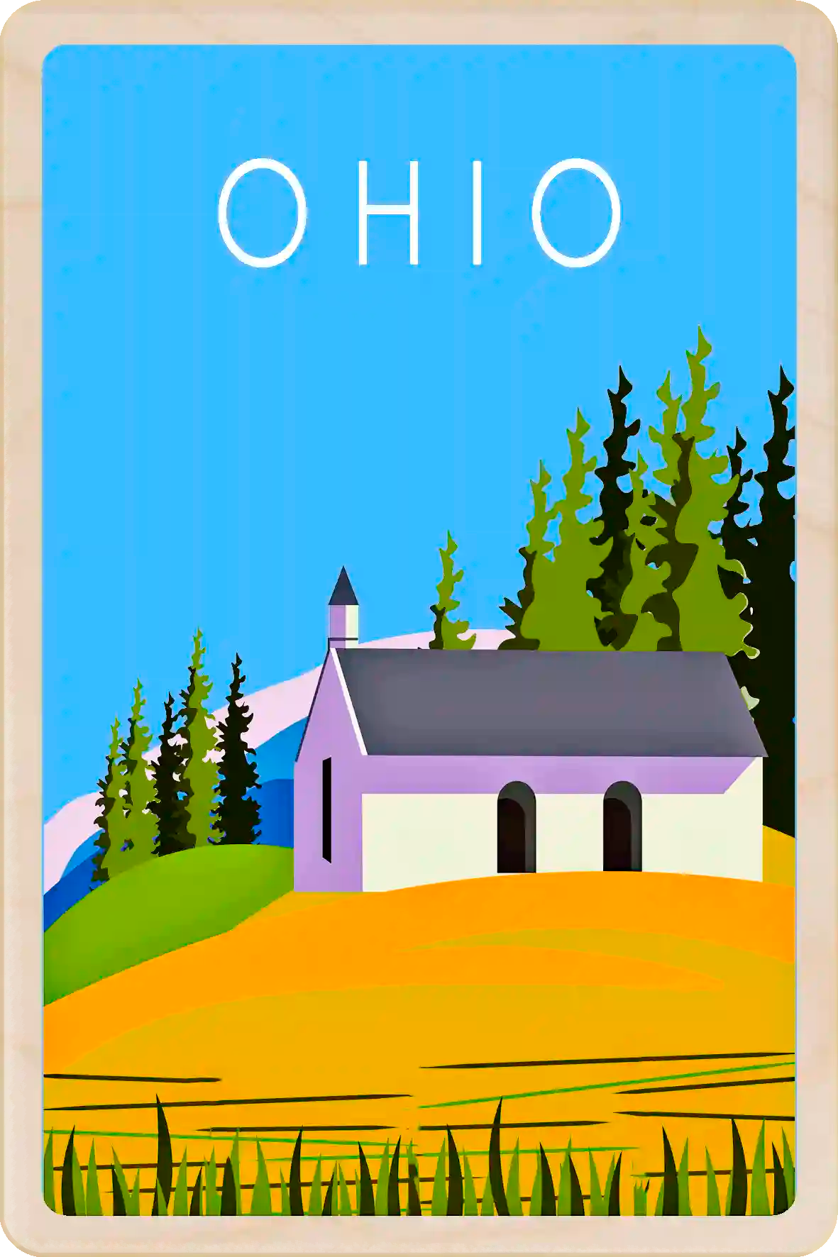 Ohio Travel Art Wooden Postcard to send, gift, and keep. The Wooden Postcard Company