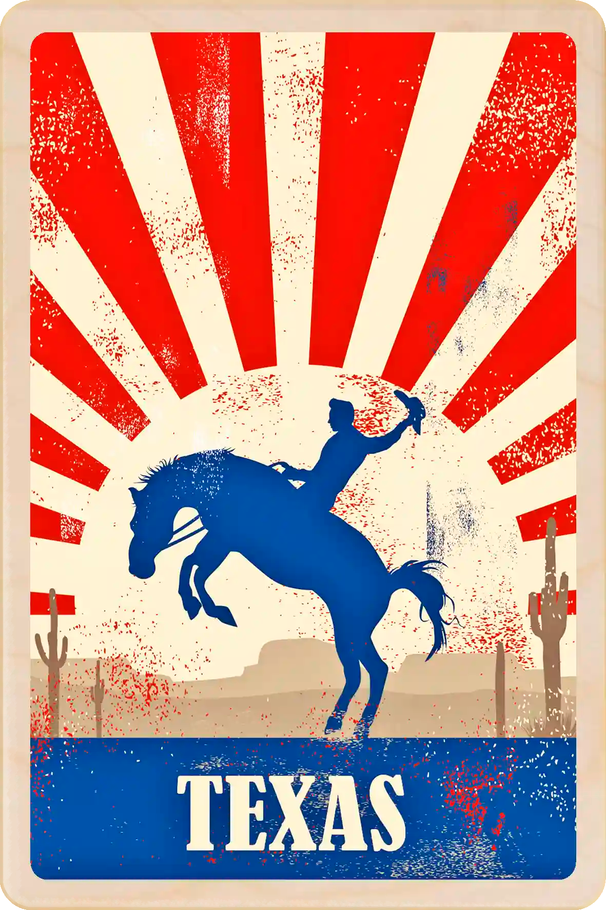 Texas Cowboy Travel Art Wooden Postcard to send, gift, and keep. The Wooden Postcard Company