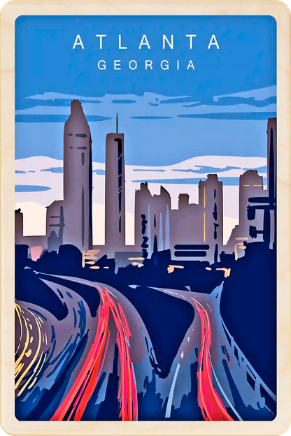 Atlanta, Georgia Travel Art Wooden Postcard to send, gift, and keep. The Wooden Postcard