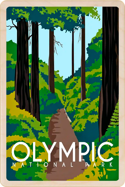 Olympic National Park, Washington State Travel Art Wooden Postcard to send, gift, and keep. The Wooden Postcard Company