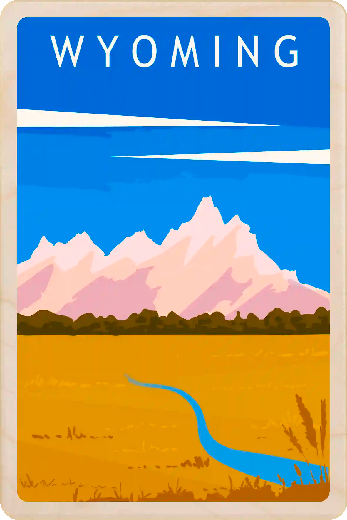 Wyoming Travel Art Wooden Postcard to send, gift, and keep. The Wooden Postcard Company