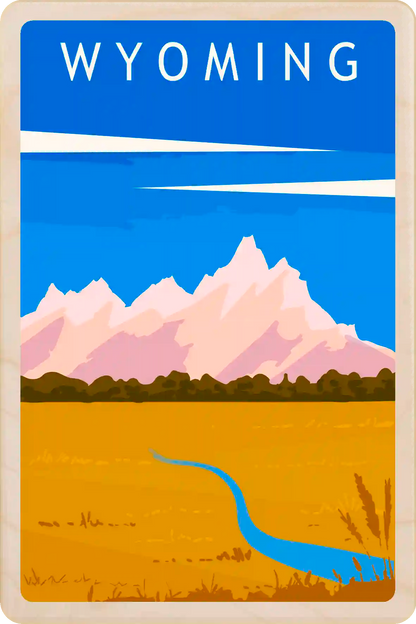 Wyoming Travel Art Wooden Postcard to send, gift, and keep. The Wooden Postcard Company