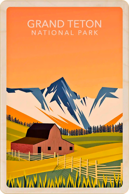 Grand Teton National Park, Wyoming Travel Art Wooden Postcard to send, gift, and keep. The Wooden Postcard Company