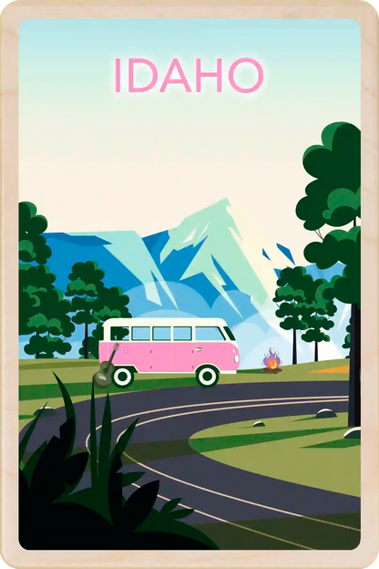 Idaho Travel Art Wooden Postcard to send, gift, and keep. The Wooden Postcard Company
