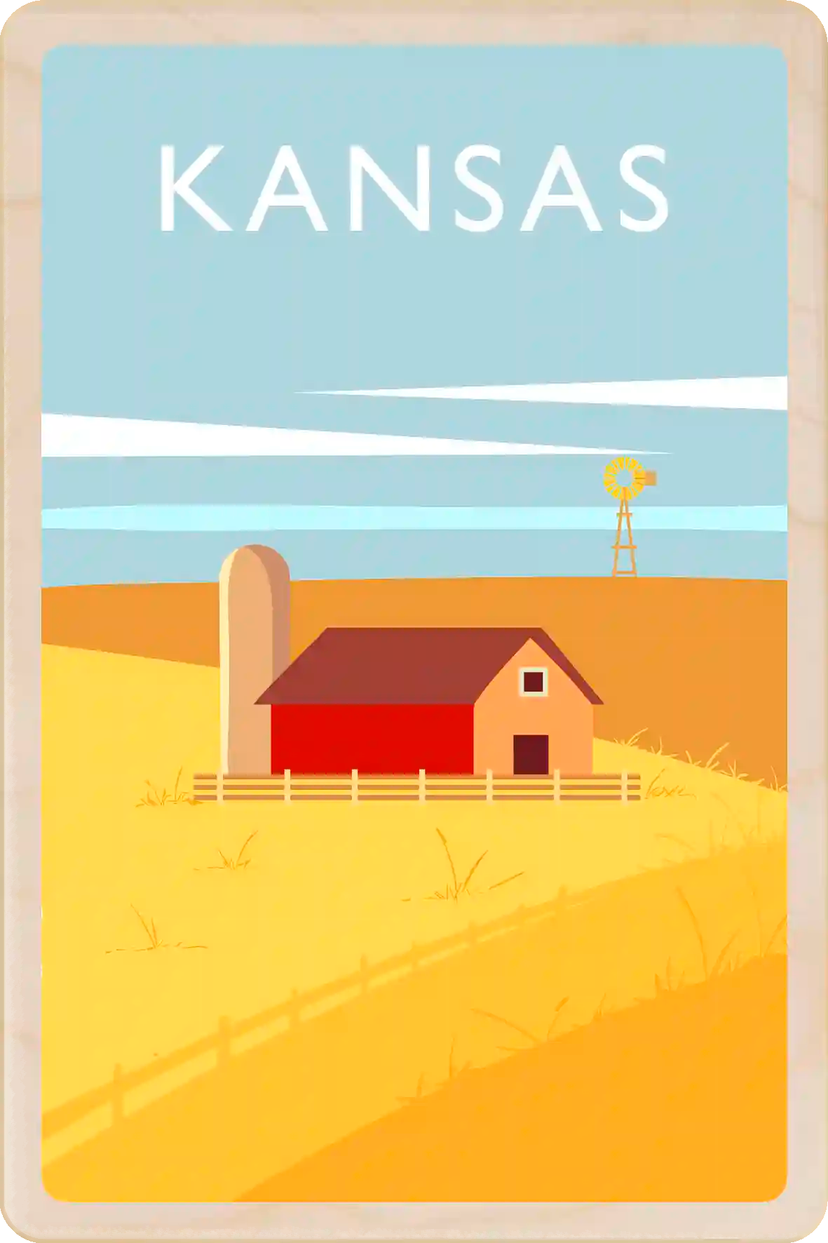 Kansas Travel Art Wooden Postcard to send, gift, and keep. The Wooden Postcard Company
